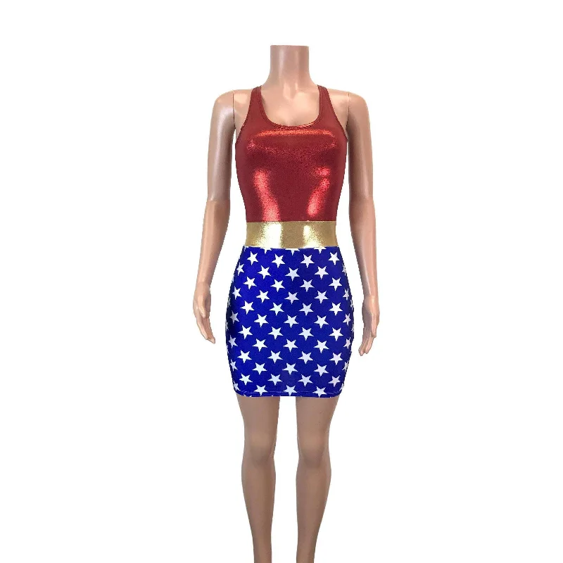 Fashionable In The Times Wonder Woman Bodycon Dress Costume- Clubwear, Rave Wear