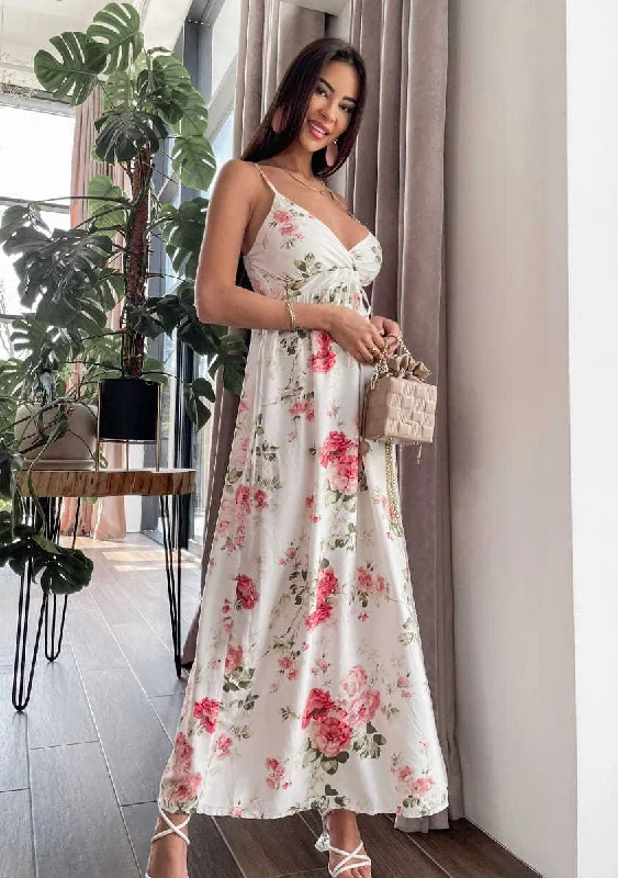 Fashionable Inner Wear Hawaiian Floral Ruffle Halter Maxi Dress - FINAL SALE