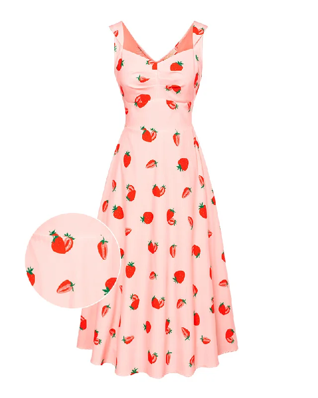 Exquisite Tailoring Vintage Strawberry Patterns 1950s Cocktail Swing Dresses Summer Square Neck Sleeveless A-Line Midi Dress with Pockets Exquisite Tailoring Vintage Strawberry Patterns 1950s Cocktail Swing Dresses Summer Square Neck Sleeveless A-Line Midi Dress with Pockets