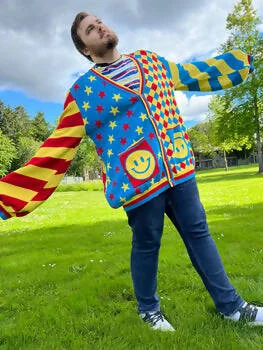 Fashionable And Versatile Primary Colored Clown Cardigan