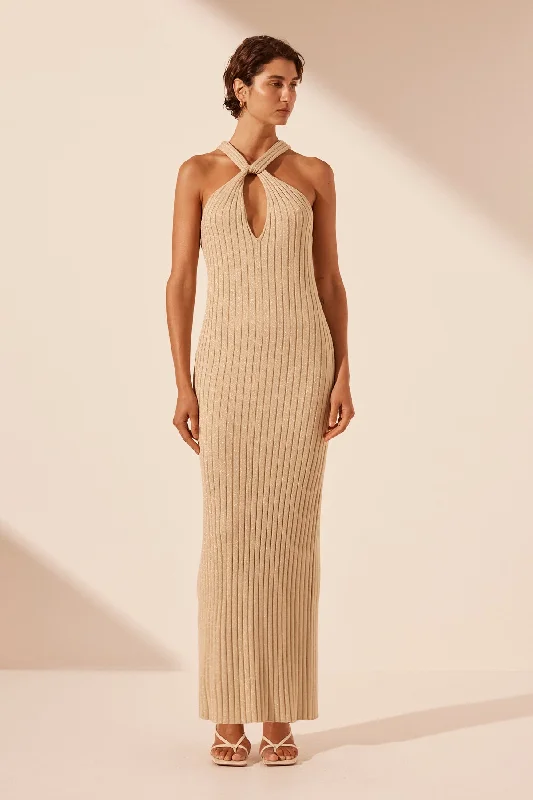 Unique Prints LIVIA HALTER MAXI DRESS - CHAMPAGNE
