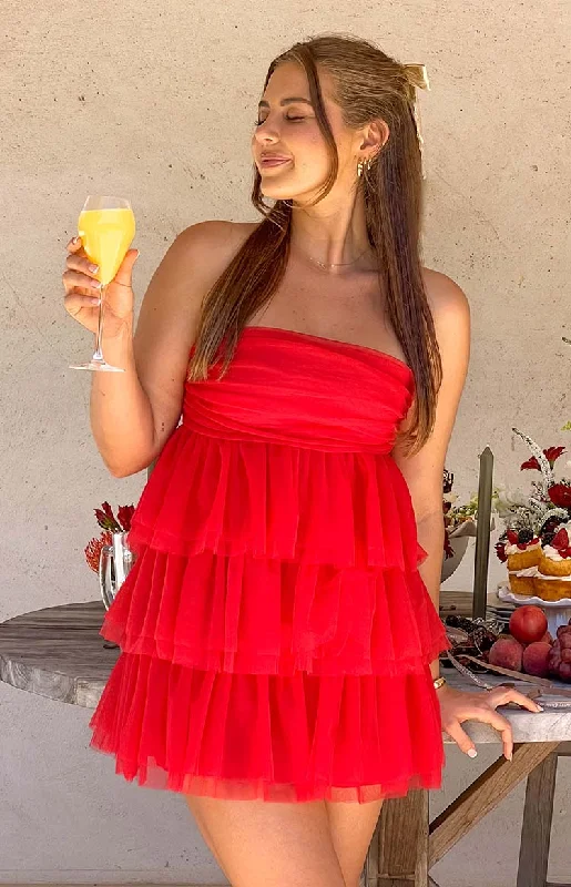 Personalized Wear Birthday Girl Red Mini Party Dress