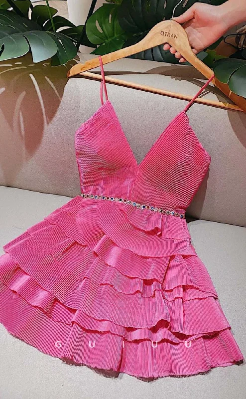 Elegant Design GH635 - Sexy & Hot A-Line Spaghetti Straps V-Neck Pink Homecoming Dress Elegant Design GH635 - Sexy & Hot A-Line Spaghetti Straps V-Neck Pink Homecoming Dress