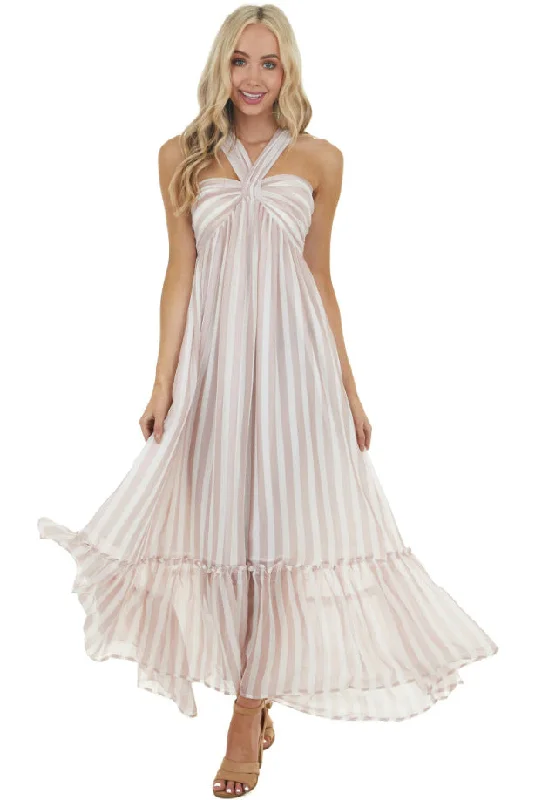 New Season Series Evelyn Striped Halter Maxi Dress - Blush Multi
