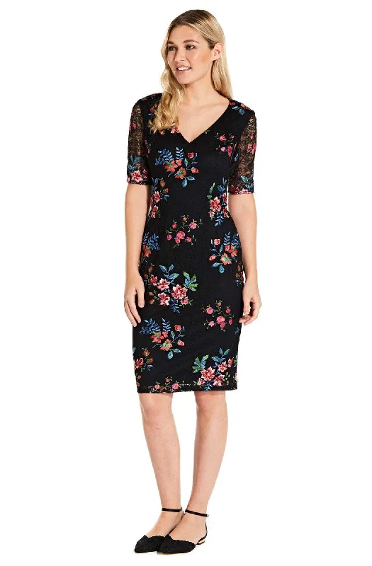 Refreshing Design Adrianna Papell - AP1D102954 Floral Embroidered V-neck Sheath Dress Refreshing Design Adrianna Papell - AP1D102954 Floral Embroidered V-neck Sheath Dress