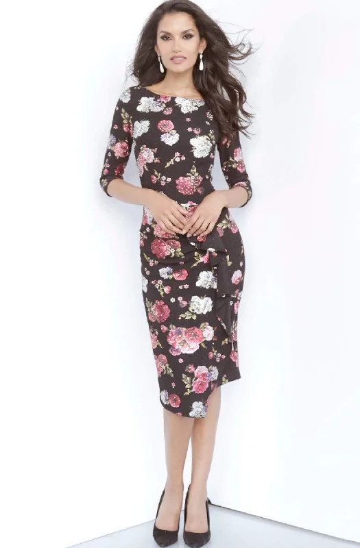 Noble And Elegant Jovani - 2915 Floral Print Bateau Fitted Dress