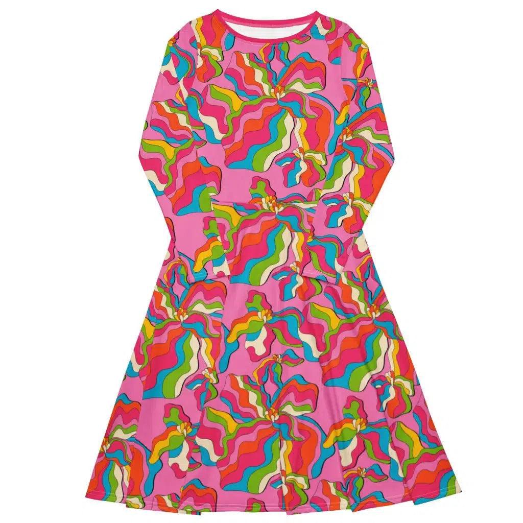 Personalized Wear SASSY IRIS pink - Midi dress with long sleeves and pockets