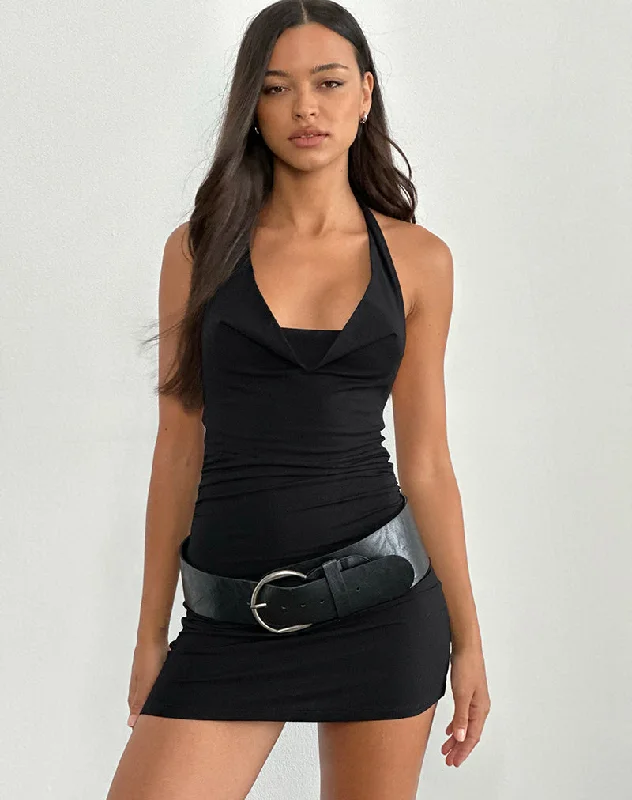 Fashion Innovation Pramita Plunge mini Dress in Jersey Black