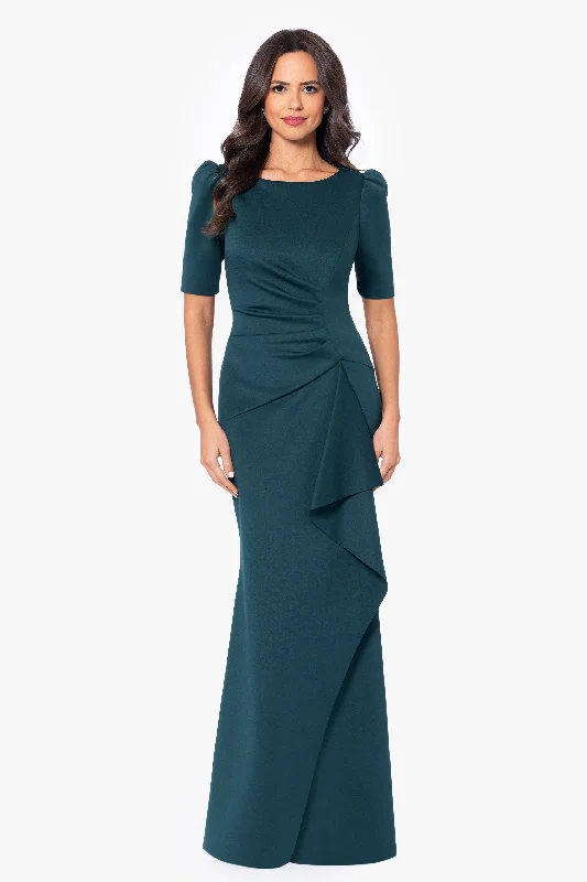 Floral Prints "Demi" 3/4 Sleeve Side Ruched Floor Length Gown