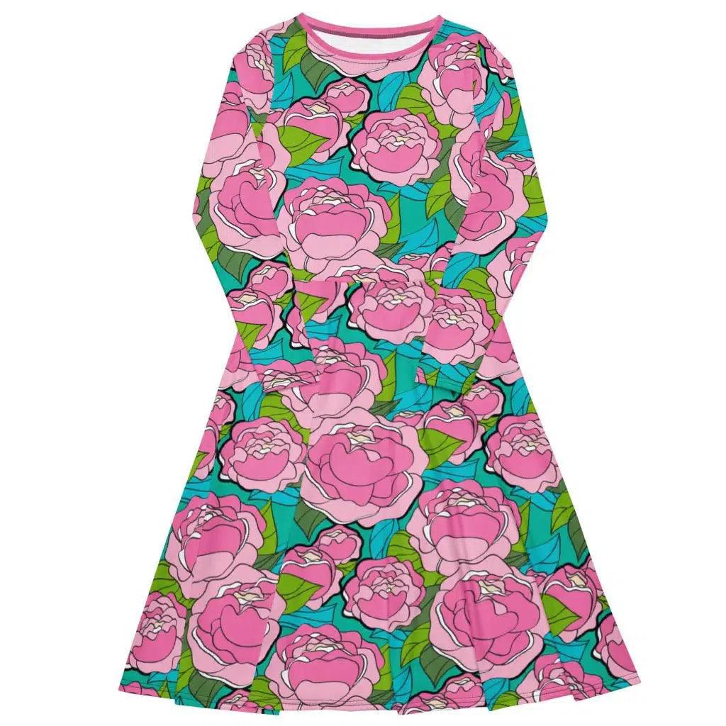 Luxury Style BE MY ONLY pink turquoise - Midi dress with long sleeves and pockets