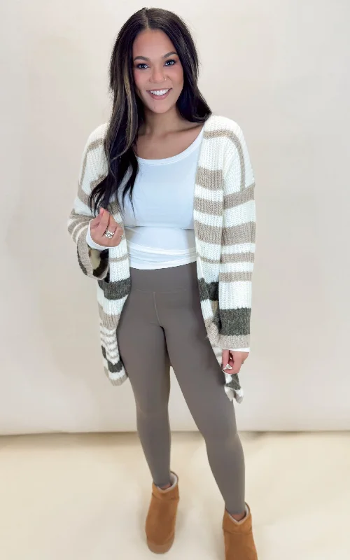 Feminine Charm Striped Chunky Knit Full Body Cardigan