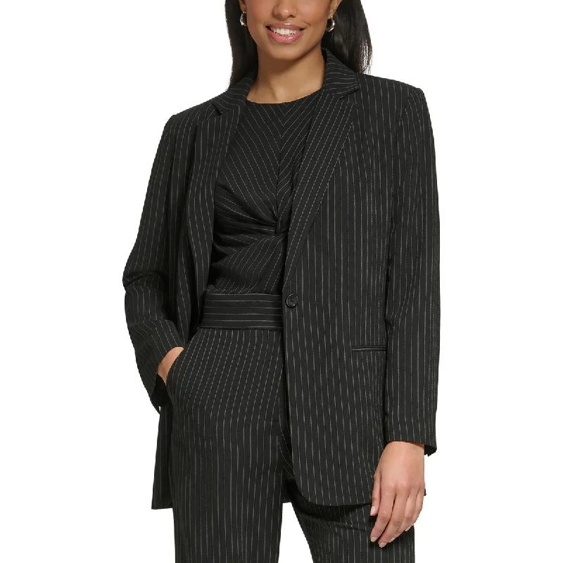 Comfortable And Cold-proof DKNY Womens Petites Pinstripe  One-Button Blazer