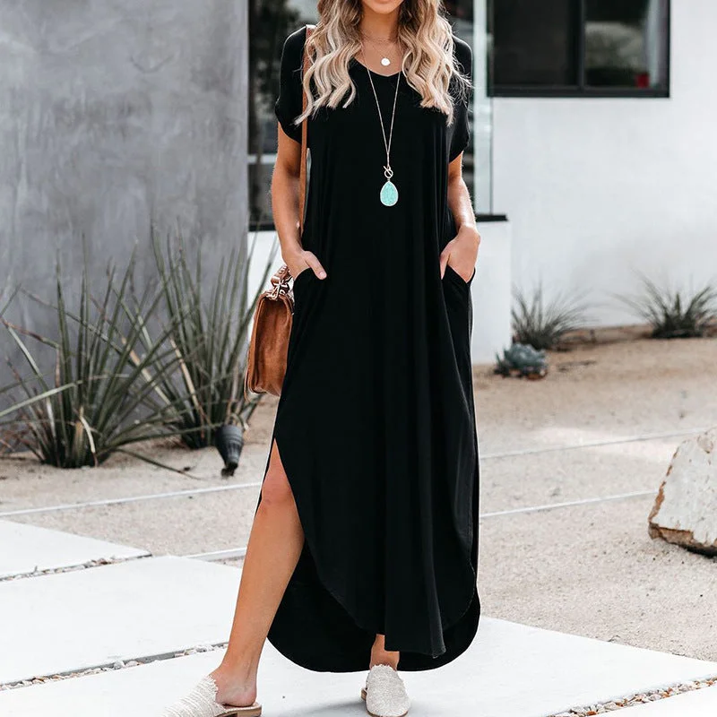 Elegant Design Farmers Market Pocketed Modal Maxi Dress - Black