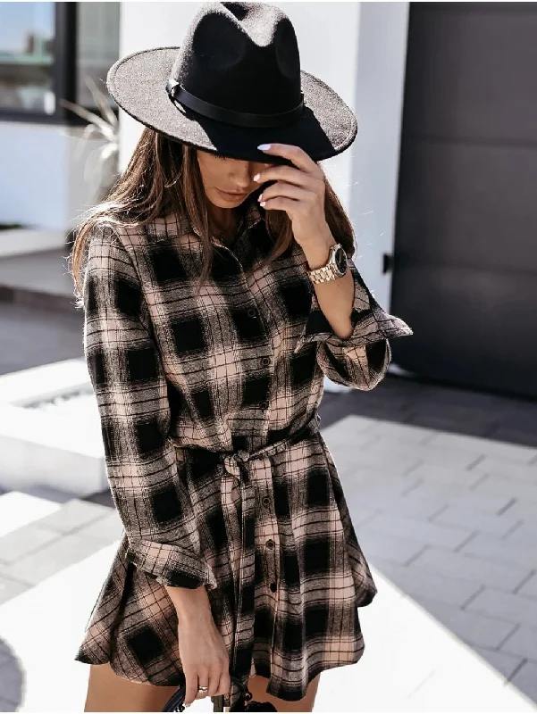 Celebrity Picks Granton Cotton Blend Plaid Button Down Shirt Dress