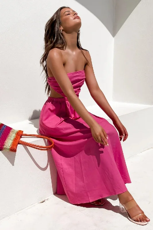 Exquisite Design Head Over Heels Strapless Satin Maxi Dress - Pink