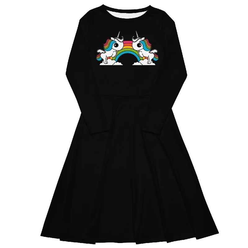 Celebrity Must-have UNIQUE - just unicorns - Midi dress with long sleeves and pockets