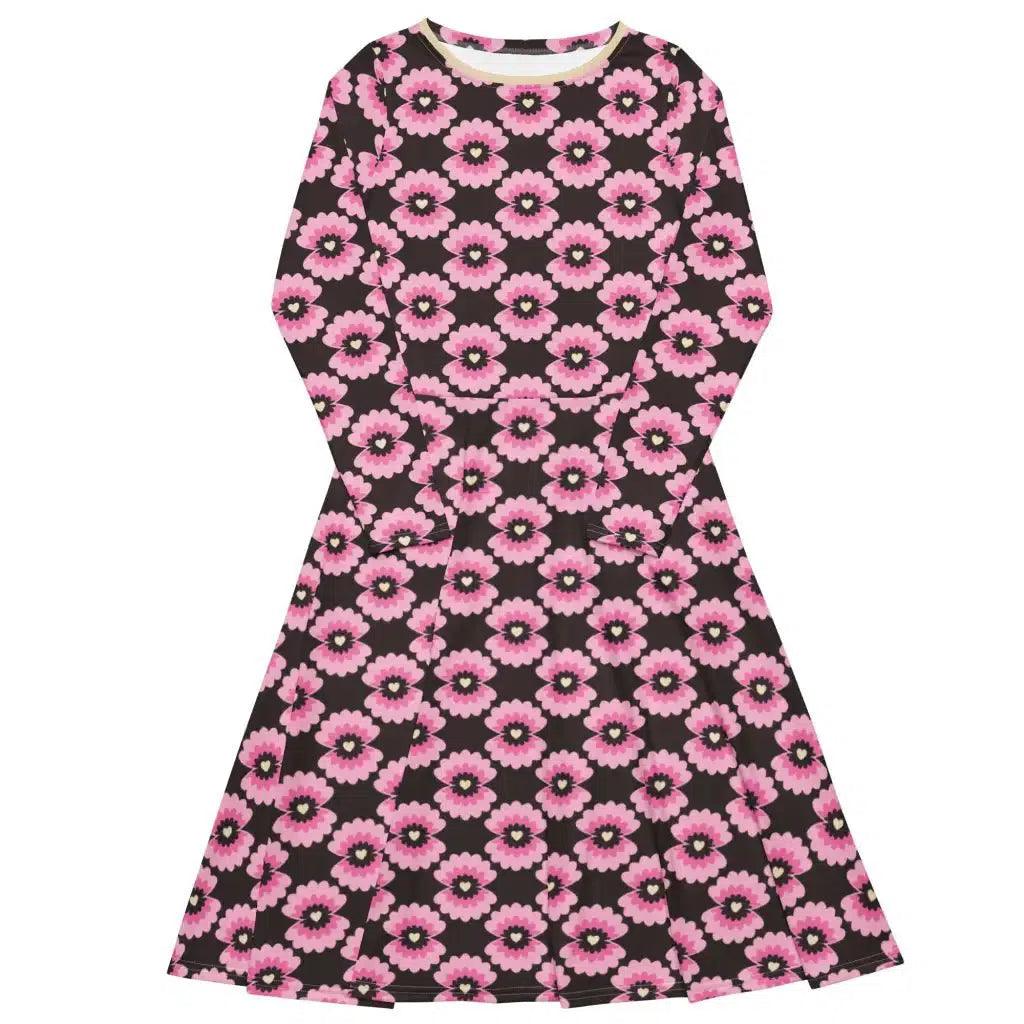 Fashion Innovation LOVE PEARL pink brown - Midi dress with long sleeves and pockets