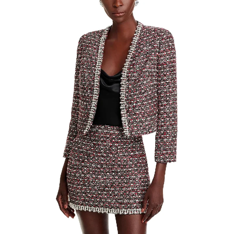 Goddess Style Milly Womens Petites Embellished Tweed Open-Front Blazer