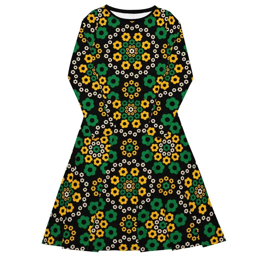 Comfortable Fashion YESTERDAY yellow green - Midi dress with long sleeves and pockets