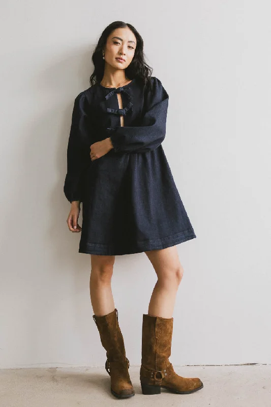 Must-have For Autumn And Winter Tyler Peplum Mini Dress in Dark Wash