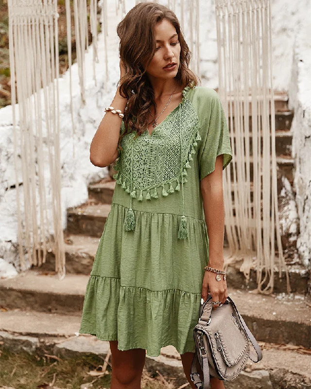 Avant-garde Design Good Karma Cotton Tiered Babydoll Tunic - Sage