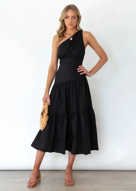 Comfortable Series Fall In Love One Shoulder Maxi Dress - Black