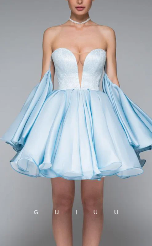 High-end Customization GH623 - Sexy/Hot V-Neck A-Line Homecoming Dress With Detachable Bell Sleeves High-end Customization GH623 - Sexy/Hot V-Neck A-Line Homecoming Dress With Detachable Bell Sleeves