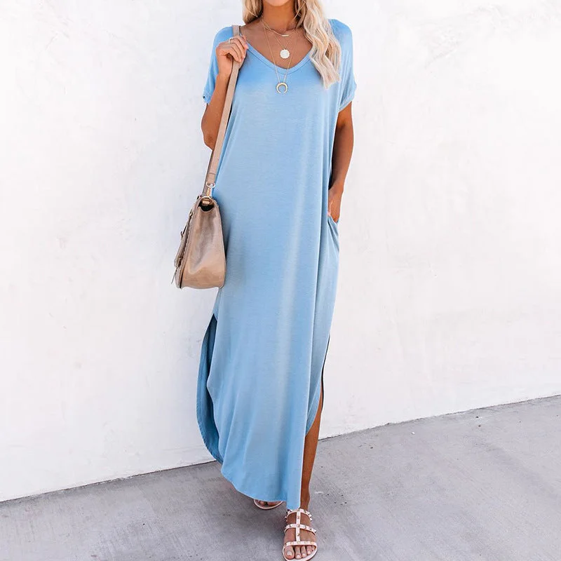 Exquisite Craftsmanship Farmers Market Pocketed Modal Maxi Dress - Blue
