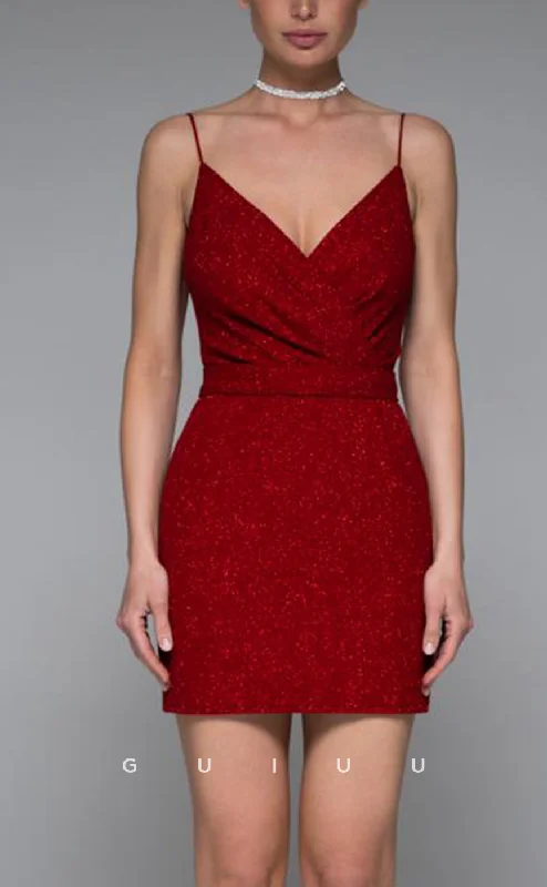 European Plan GH621 - Sexy/Hot Sparkle V-Neck Pleats Burgundy Homecoming Dress With Sash Gown European Plan GH621 - Sexy/Hot Sparkle V-Neck Pleats Burgundy Homecoming Dress With Sash Gown