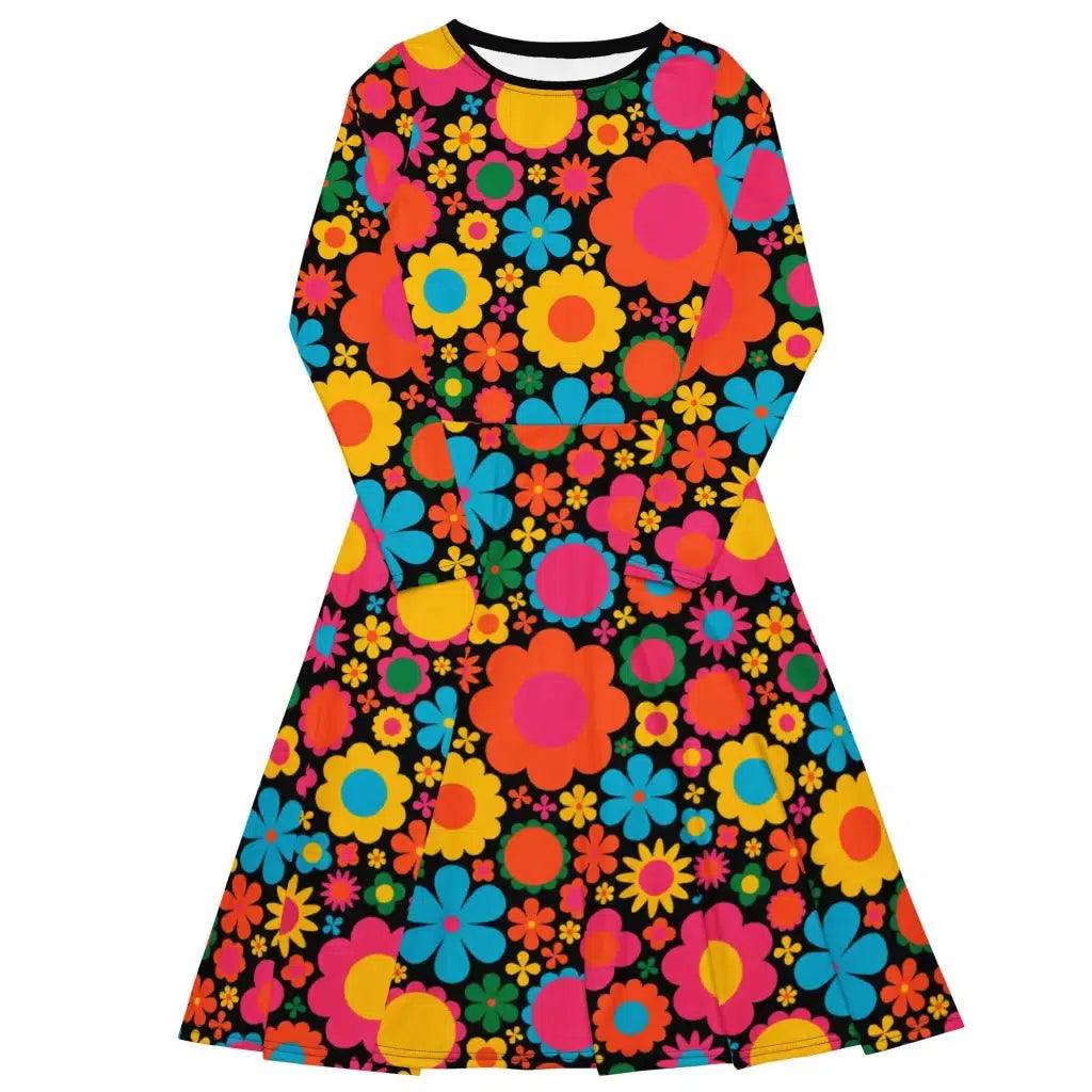 Exquisite Embroidery BLOOMPOP happy 2 - Midi dress with long sleeves and pockets