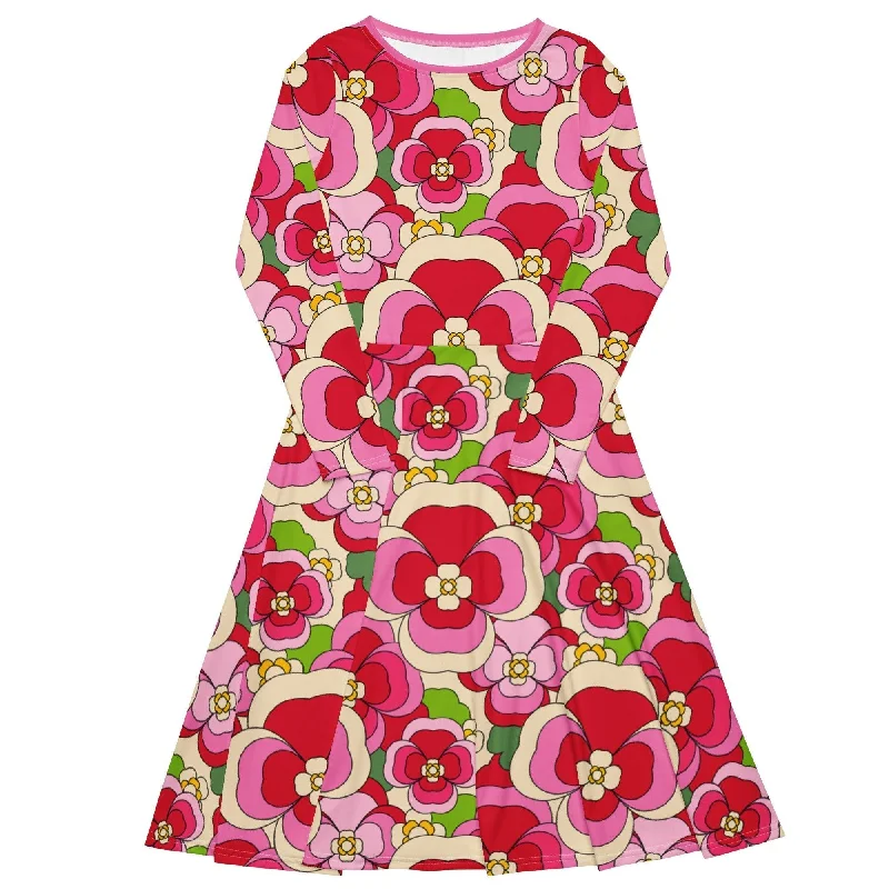 Stretch Design PANSY FANTASY pink - Midi dress with long sleeves and pockets