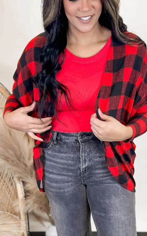 Sweet Style Buffalo Plaid Open Front Cardigan - Final Sale