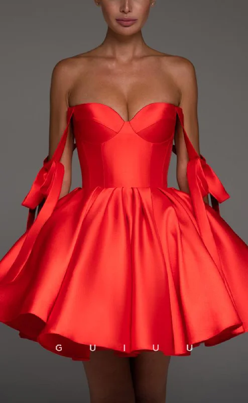 Exquisite Tailoring GH619 - Classic & Timeless A-Line Satin Sweetheart Homecoming Dress With Bowknot Straps Exquisite Tailoring GH619 - Classic & Timeless A-Line Satin Sweetheart Homecoming Dress With Bowknot Straps