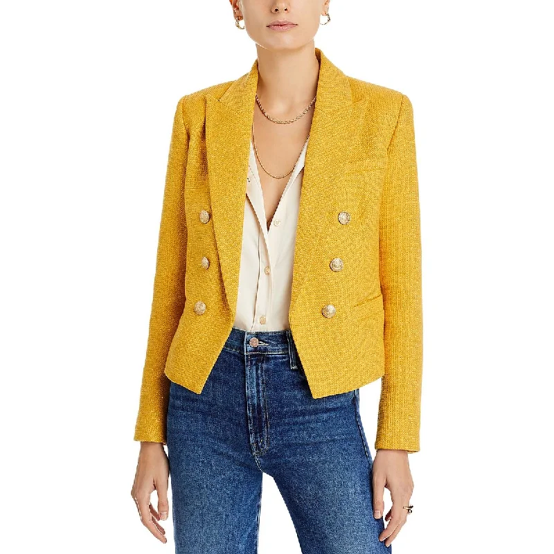 Romantic Data L'Agence Womens Brooke Metallic Cropped Double-Breasted Blazer