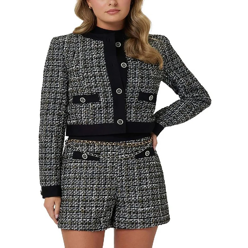 Fashion Innovation Guess Womens Woven Tweed Collarless Blazer