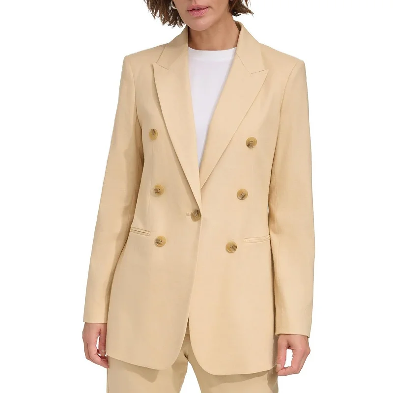 Elegant And Charming DKNY Womens Solid Linen Double-Breasted Blazer