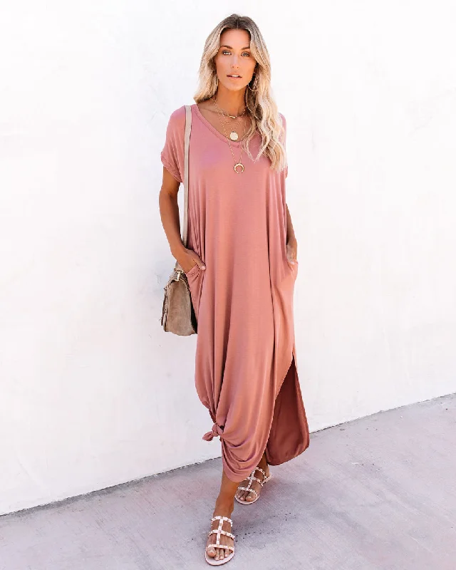 Personalized Design Farmers Market Pocketed Modal Maxi Dress - Marsala