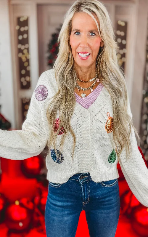 Short Design Christmas Sequin Ornament Cardigan - Final Sale