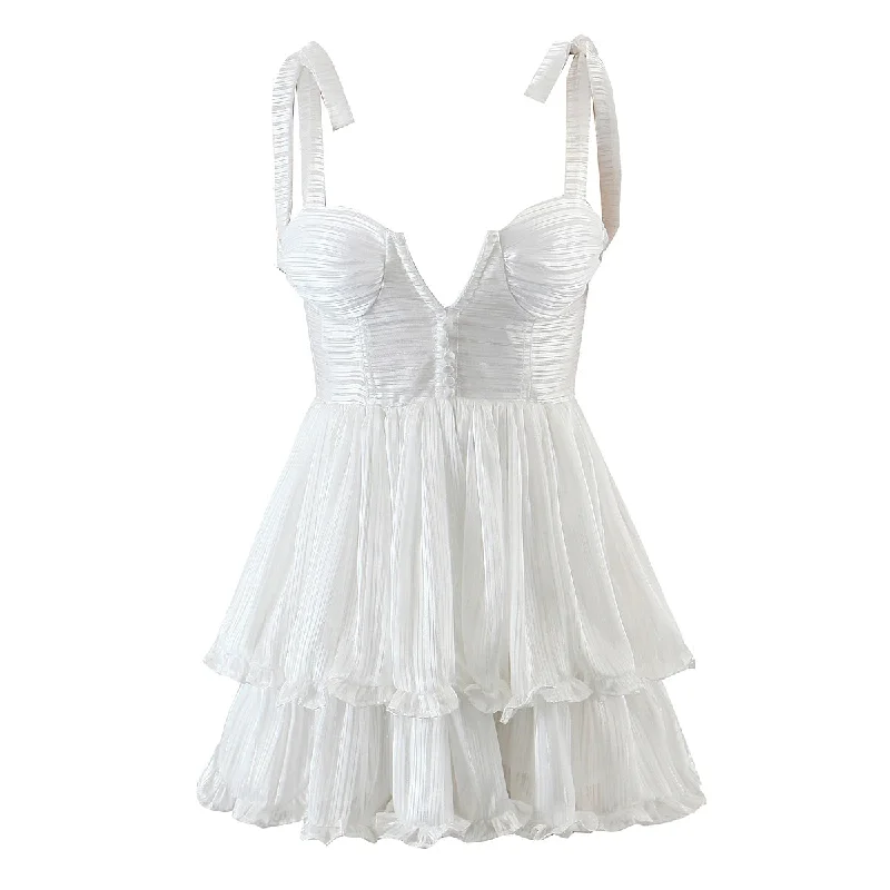 Embroidery Design Blooming Jasmine Ruffle Chiffon Mini Dress