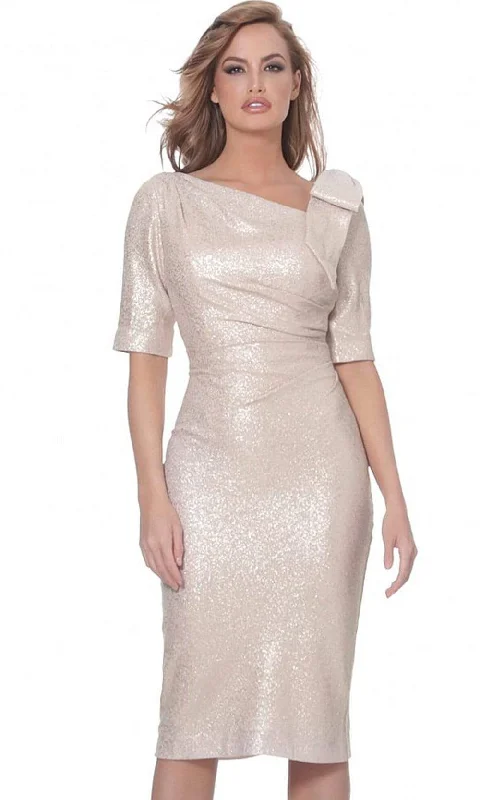 Goddess Style Jovani - 03641 Asymmetric Neck Knee Length Fitted Dress
