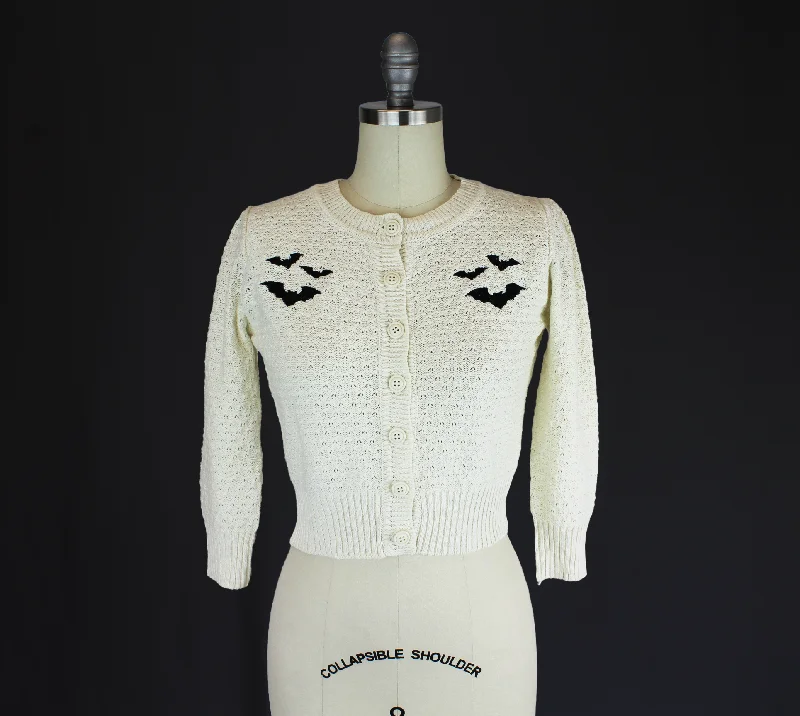 Fashion Style Ivory Embroidered Bat Sweater 3/4 Sleeve Cardigan Sweater