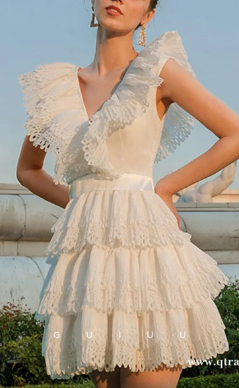 New Season Series GH637 - Chic & Modern V-Neck Ball Gown White Homecoming Dress