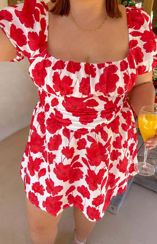 Lazy Home Danyal Red Anemone Floral Print Mini Dress