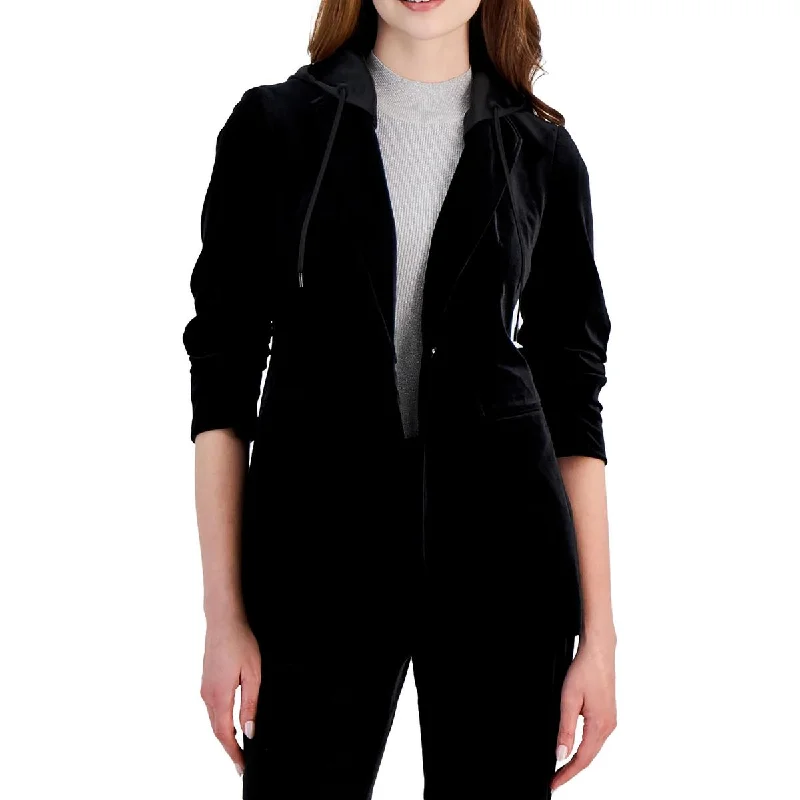 Autumn Selection Anne Klein Womens Hooded Velvet One-Button Blazer