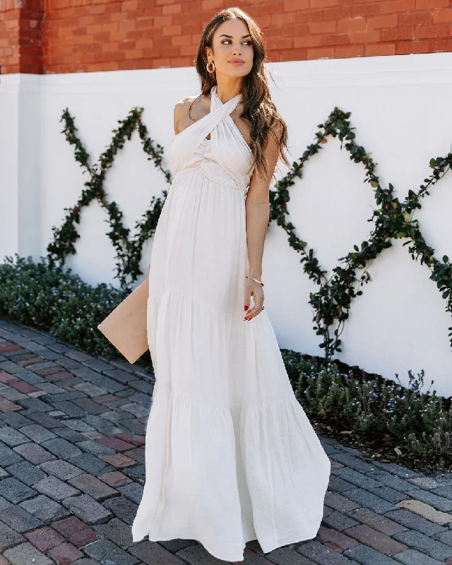 Artistic Temperament Hattie Strapless Pocketed Tie Front Maxi Dress - Bamboo Cream