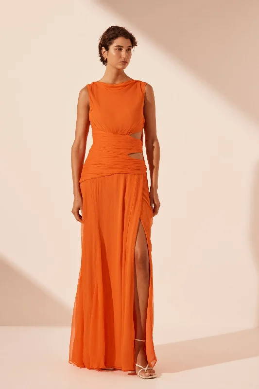 Luxury Style LAYLA CUT OUT SIDE SPLIT MAXI DRESS - FLAME ORANGE