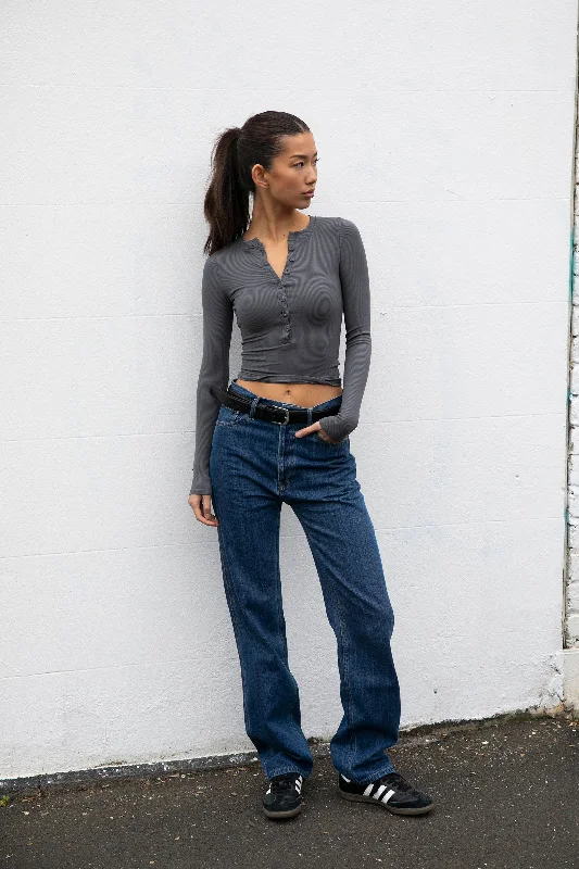 British Style Ava Button Up Top - Grey