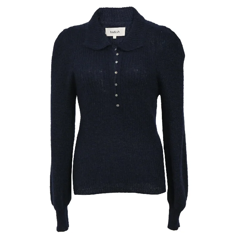 Personalized Clothing Ba&Sh Puffed Sleeve With Buttons Jumper in Navy Blue Wool