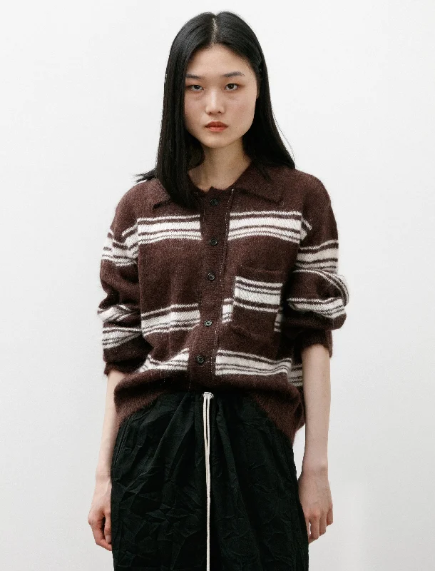 Simple And Comfortable 70s Cardigan Brown/Off White W