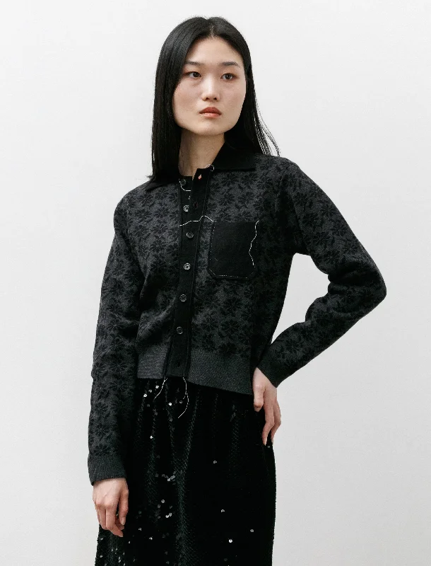 Personalized Wear Fitted 70s Cardigan Floral Grey/Black
